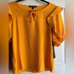 Indigo Golden Yellow Blouse with Ruffle Sleeves